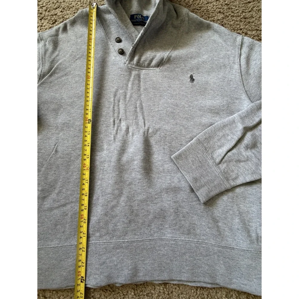 Polo Ralph Lauren V Neck Shawl Collar Pullover Shirt Gray Pony Logo Large JBHS